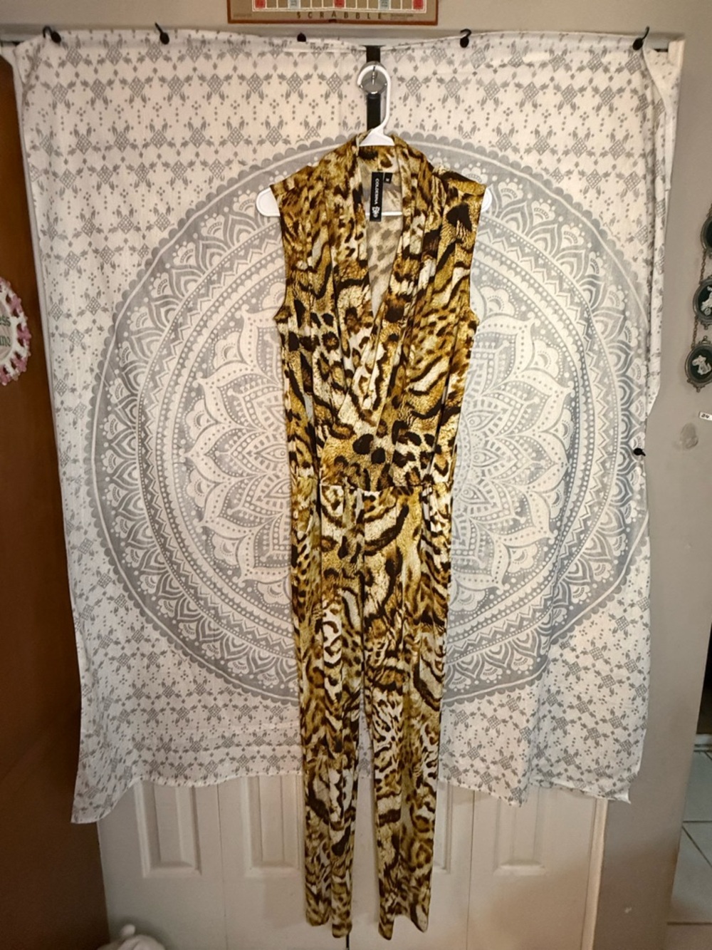 Sleeveless Tiger Print Jumpsuit - Yellow